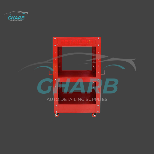 میز ترولی سه طبقه قرمز مخصوص مراکز دیتیلینگ مدل Detailing Trolley 2076